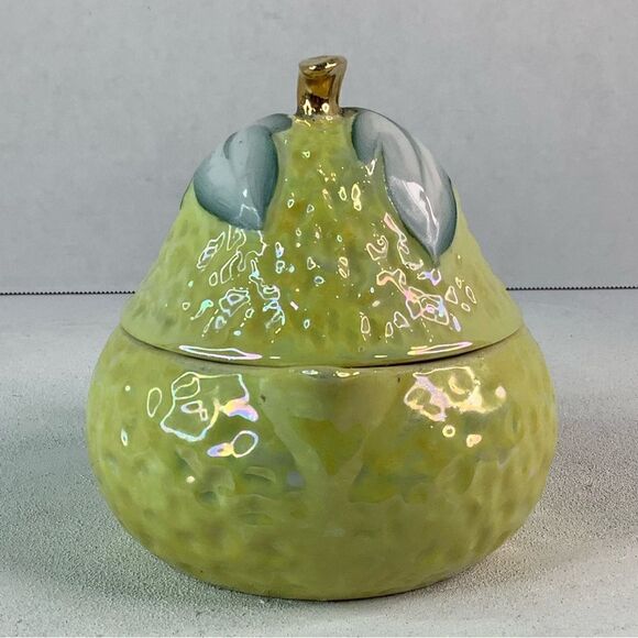 Vintage Luster Glaze Lemon Reamer Pitcher Yellow/Green/Gold Accents 3 PCS - Picture 4 of 13
